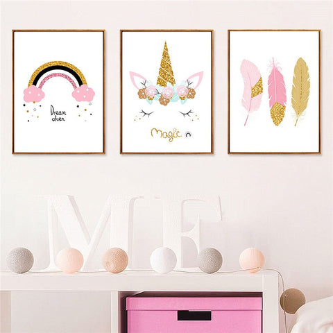 Nordic Fresh Pink Cartoons Wall Painting