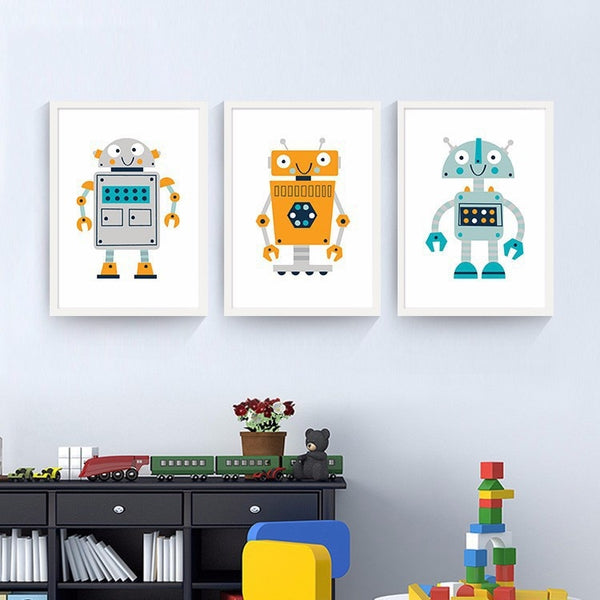 Nordic Cartoon Robot Wall Painting