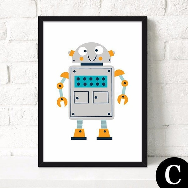 Nordic Cartoon Robot Wall Painting